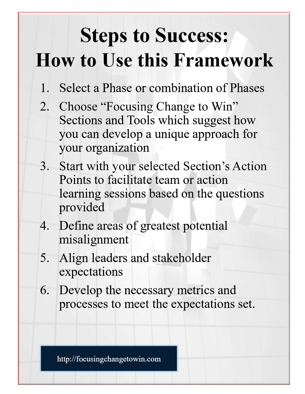 Steps to Success.How to use this Framework. Page 5of6